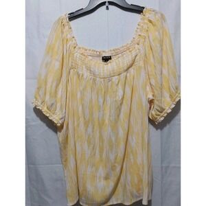 Torrid Plus‎ Size 3 Off The Shoulder Short Sleeve Flowy Yellow Stripe Top Blouse